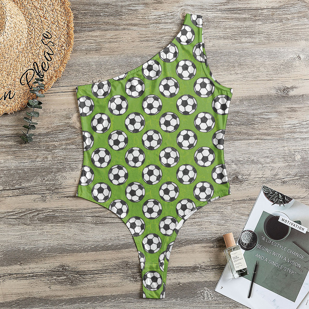 Green Soccer Ball Pattern Print One Shoulder Bodysuit