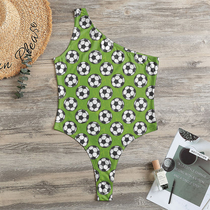 Green Soccer Ball Pattern Print One Shoulder Bodysuit