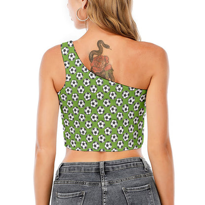 Green Soccer Ball Pattern Print One Shoulder Crop Top