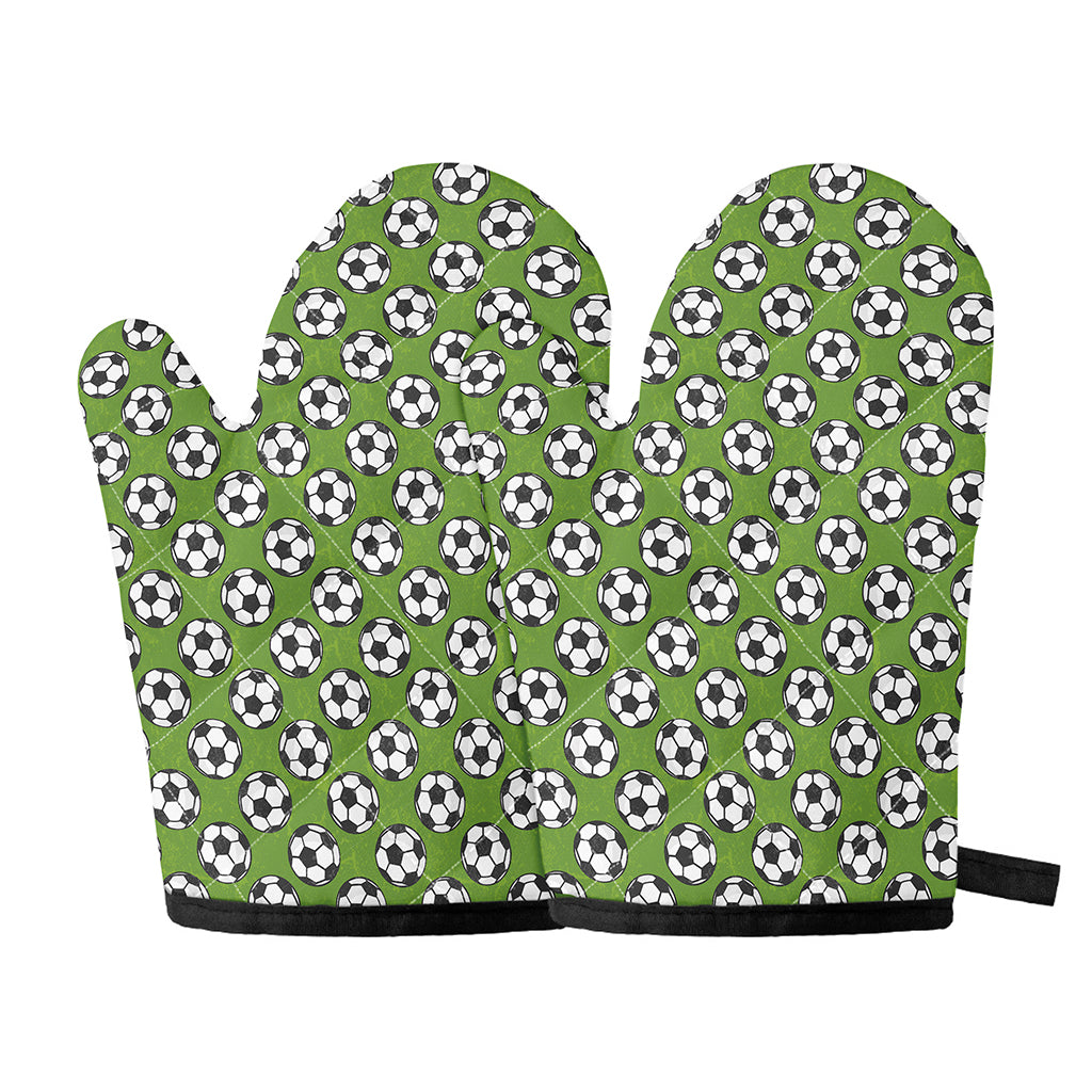 Green Soccer Ball Pattern Print Oven Mitts