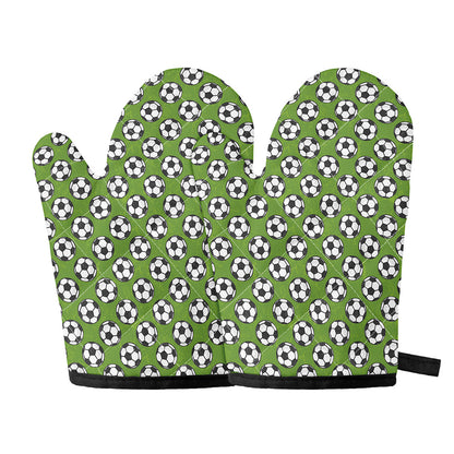 Green Soccer Ball Pattern Print Oven Mitts