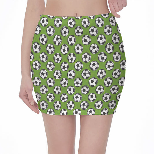 Green Soccer Ball Pattern Print Pencil Mini Skirt