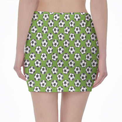 Green Soccer Ball Pattern Print Pencil Mini Skirt