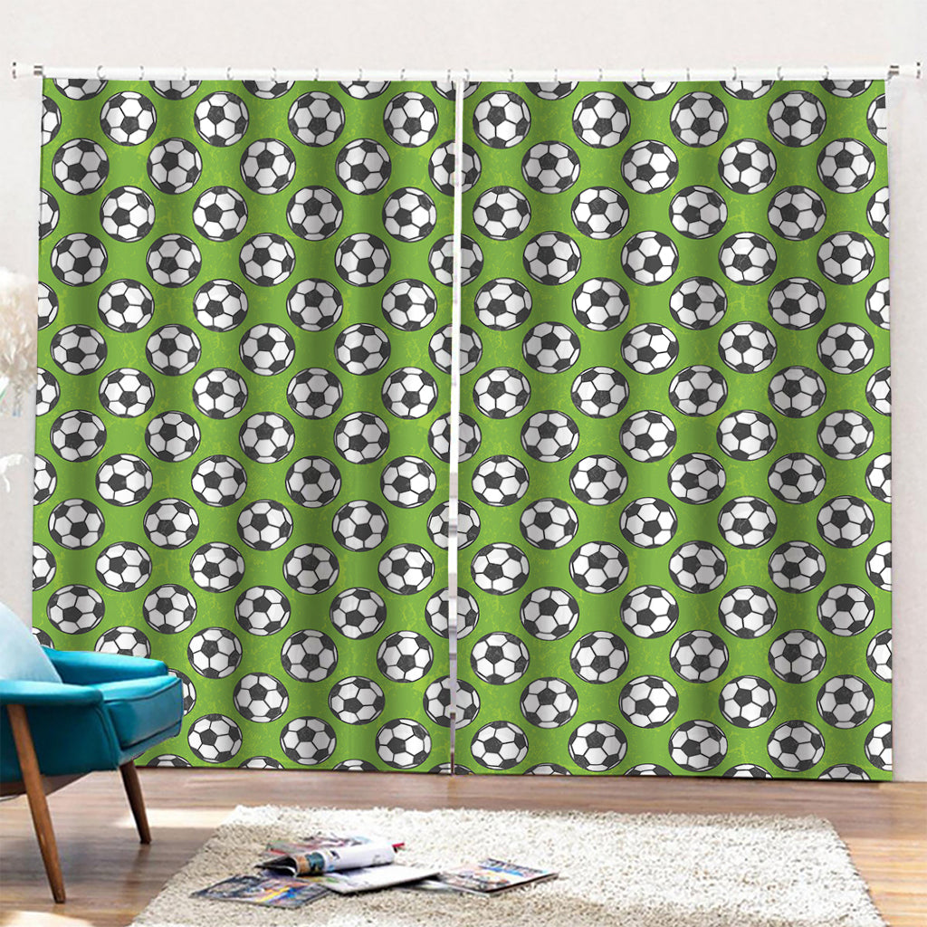 Green Soccer Ball Pattern Print Pencil Pleat Curtains