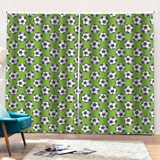 Green Soccer Ball Pattern Print Pencil Pleat Curtains