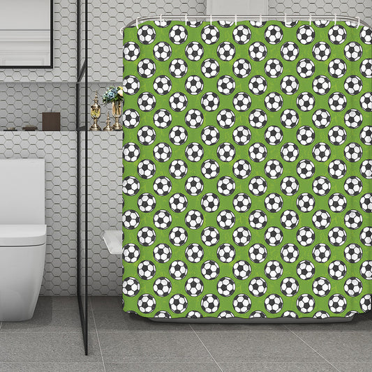 Green Soccer Ball Pattern Print Polyester Shower Curtain