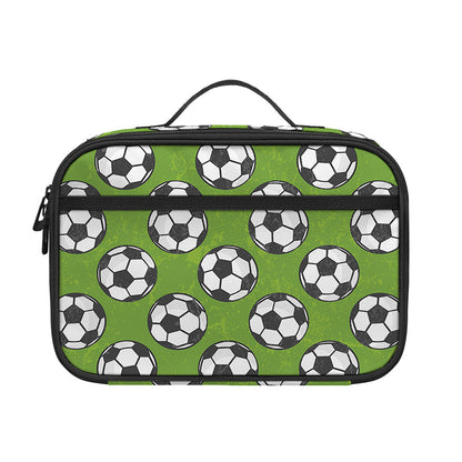 Green Soccer Ball Pattern Print Portable Lunch Bag