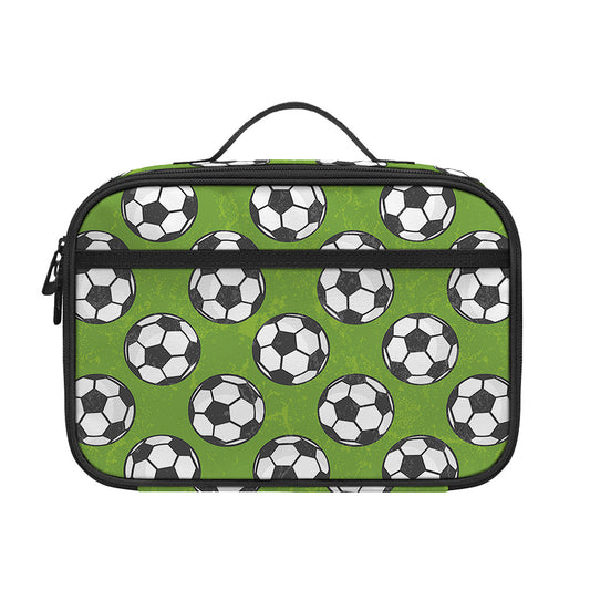 Green Soccer Ball Pattern Print Portable Lunch Bag