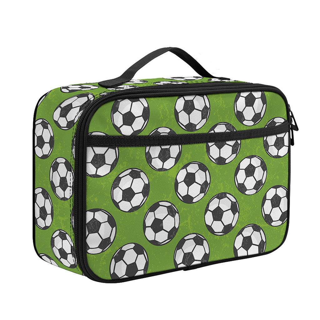 Green Soccer Ball Pattern Print Portable Lunch Bag