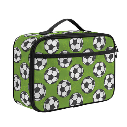 Green Soccer Ball Pattern Print Portable Lunch Bag