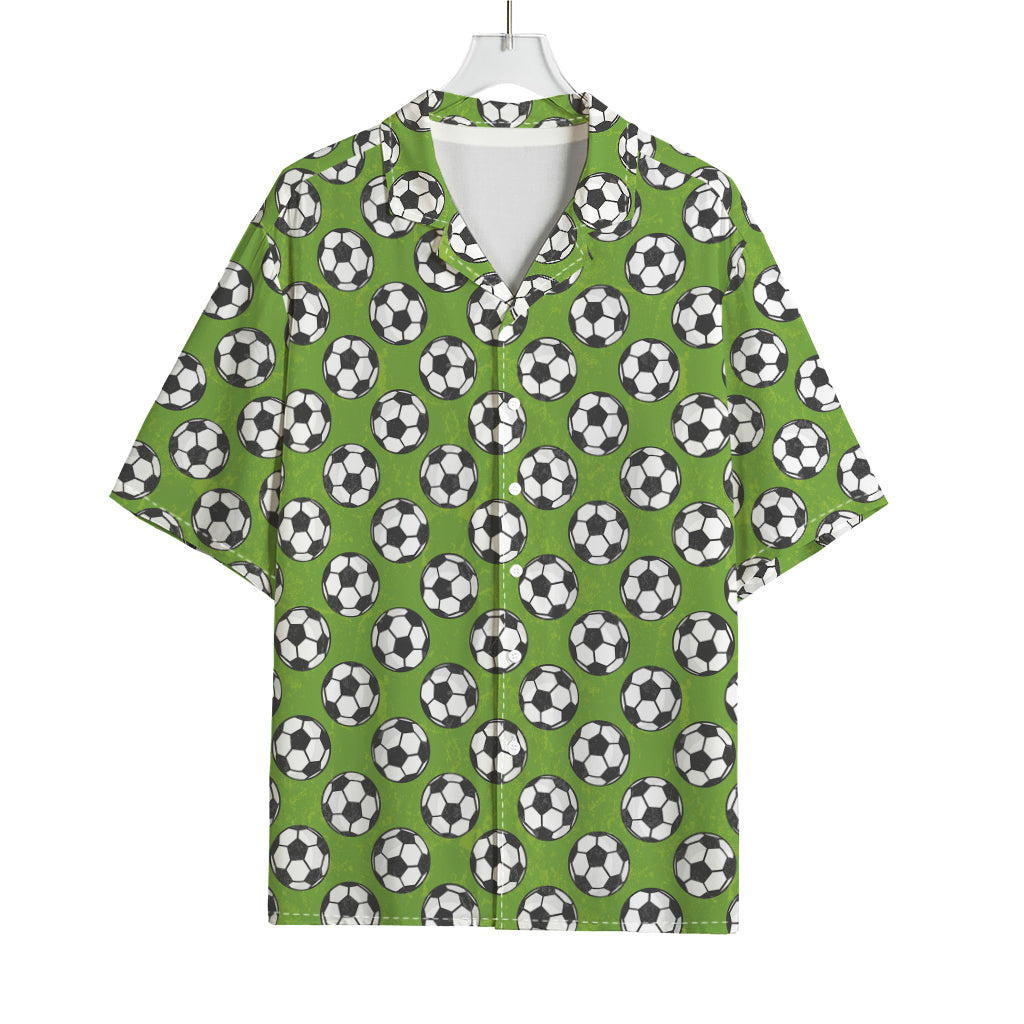 Green Soccer Ball Pattern Print Rayon Hawaiian Shirt