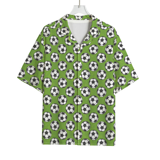 Green Soccer Ball Pattern Print Rayon Hawaiian Shirt