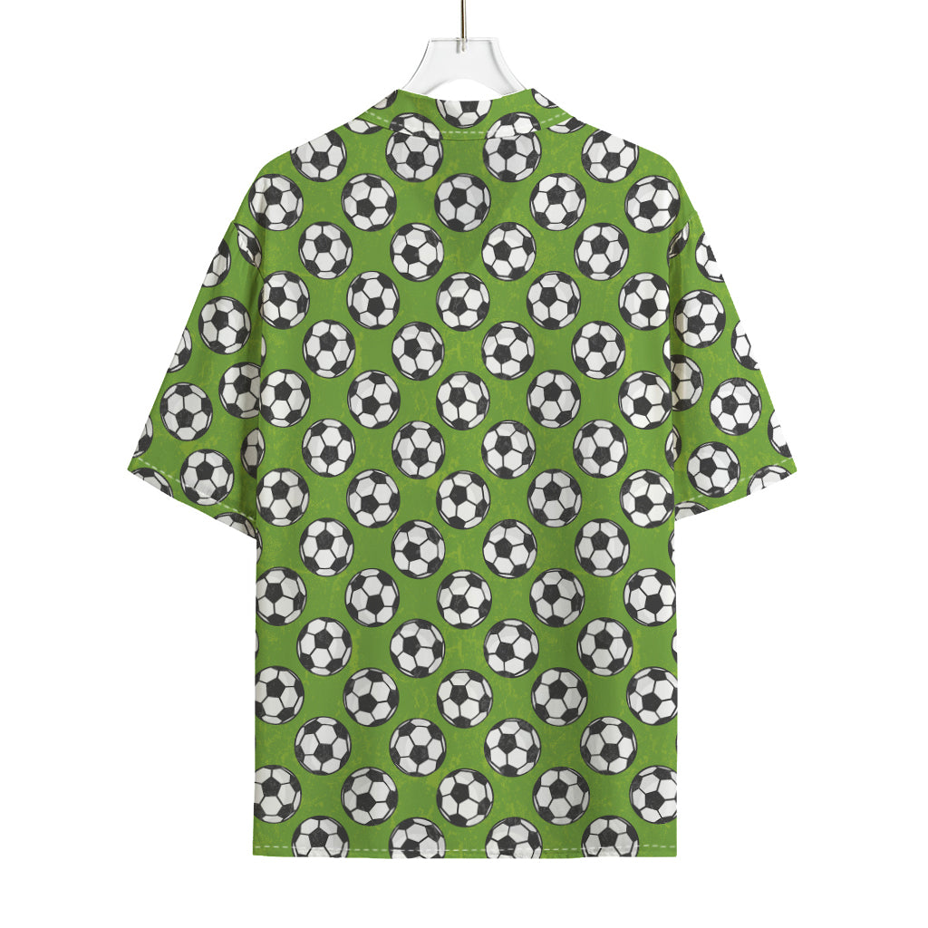 Green Soccer Ball Pattern Print Rayon Hawaiian Shirt