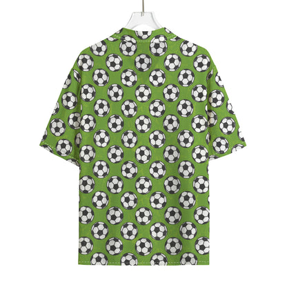 Green Soccer Ball Pattern Print Rayon Hawaiian Shirt