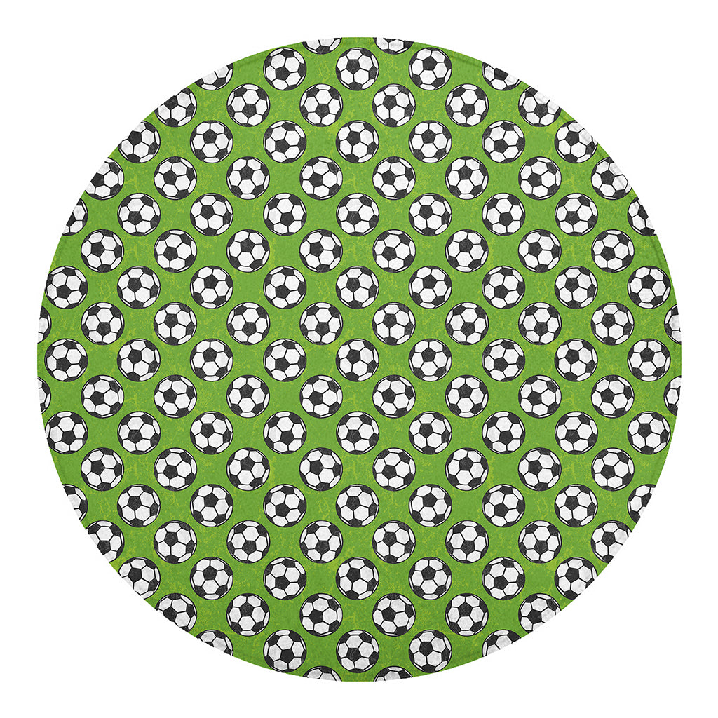 Green Soccer Ball Pattern Print Round Blanket