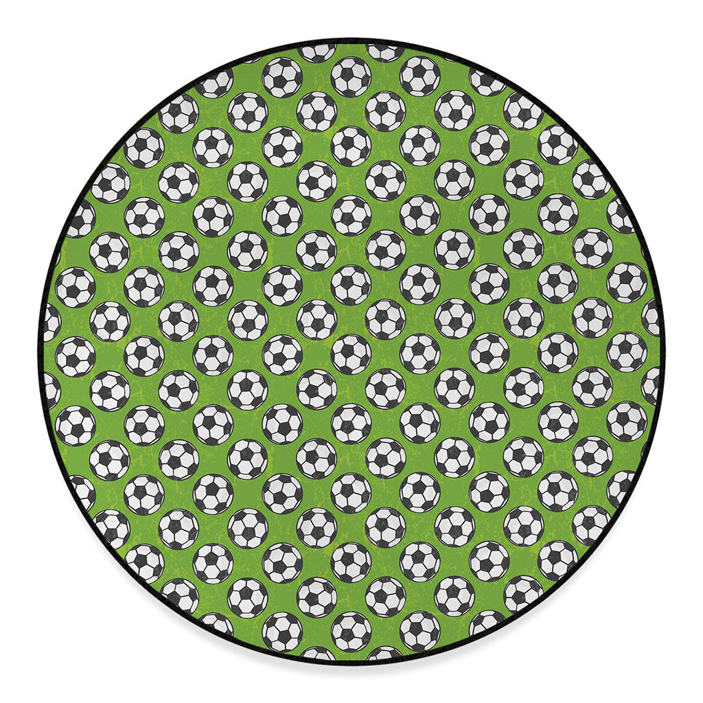 Green Soccer Ball Pattern Print Round Floor Mat