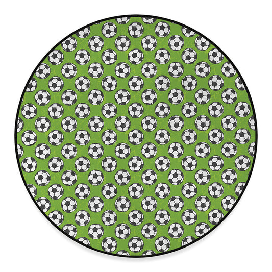 Green Soccer Ball Pattern Print Round Floor Mat