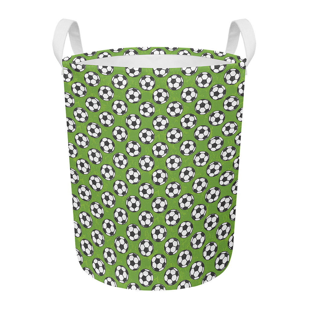 Green Soccer Ball Pattern Print Round Laundry Basket