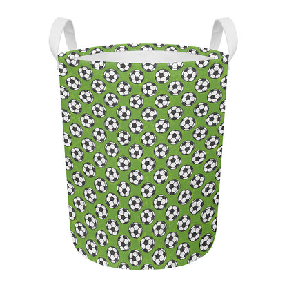Green Soccer Ball Pattern Print Round Laundry Basket