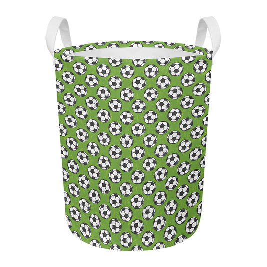 Green Soccer Ball Pattern Print Round Laundry Basket