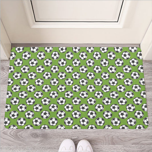 Green Soccer Ball Pattern Print Rubber Doormat