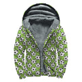 Green Soccer Ball Pattern Print Sherpa Lined Zip Up Hoodie