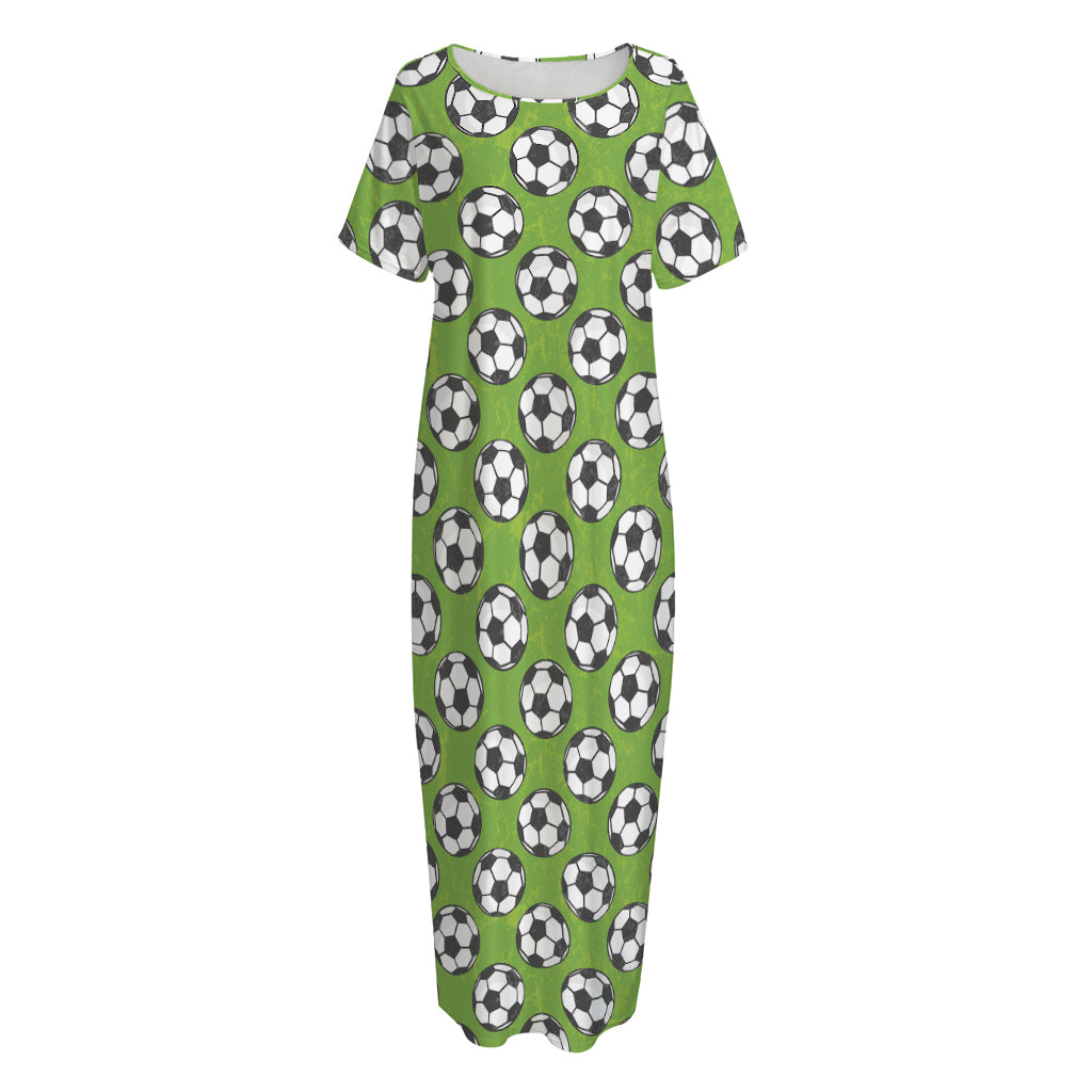 Green Soccer Ball Pattern Print Short Sleeve Long Nightdress