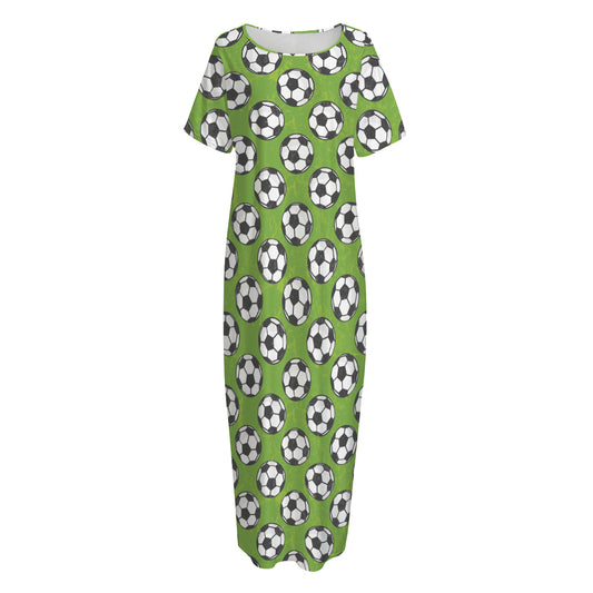Green Soccer Ball Pattern Print Short Sleeve Long Nightdress