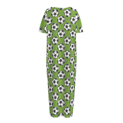 Green Soccer Ball Pattern Print Short Sleeve Long Nightdress