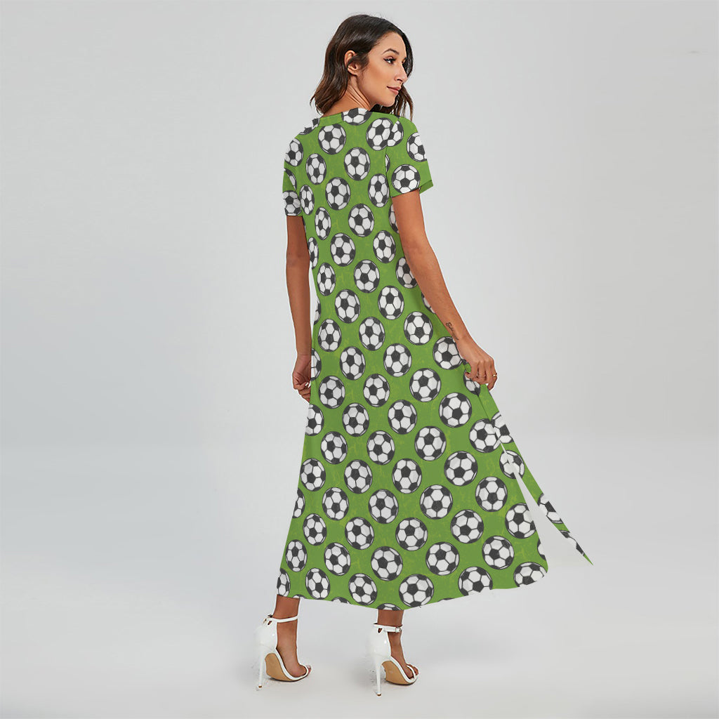Green Soccer Ball Pattern Print Short Sleeve Maxi Dress