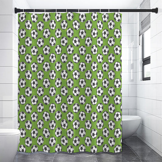 Green Soccer Ball Pattern Print Shower Curtain