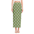 Green Soccer Ball Pattern Print Side Slit Maxi Skirt