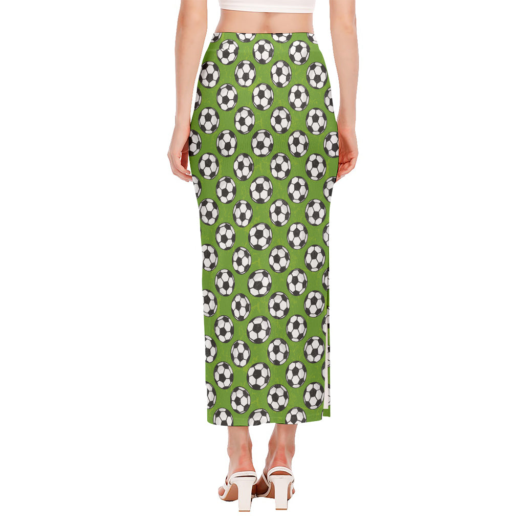 Green Soccer Ball Pattern Print Side Slit Maxi Skirt