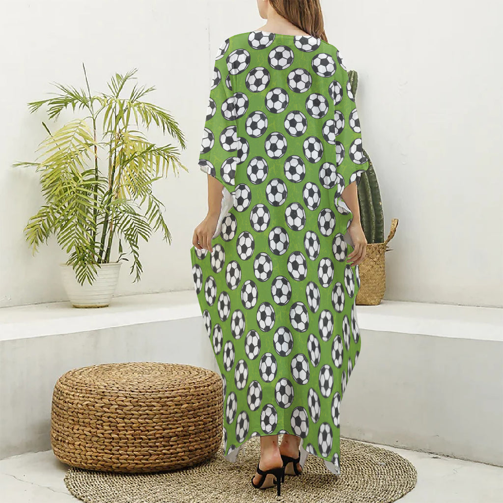 Green Soccer Ball Pattern Print Silk V-Neck Kaftan Dress
