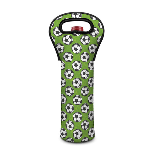 Green Soccer Ball Pattern Print Single Neoprene Wine Tote