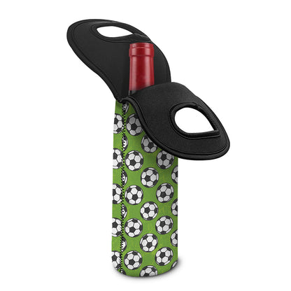 Green Soccer Ball Pattern Print Single Neoprene Wine Tote