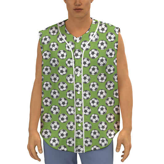 Green Soccer Ball Pattern Print Sleeveless Baseball Jersey
