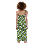 Green Soccer Ball Pattern Print Slim Fit Midi Cami Dress