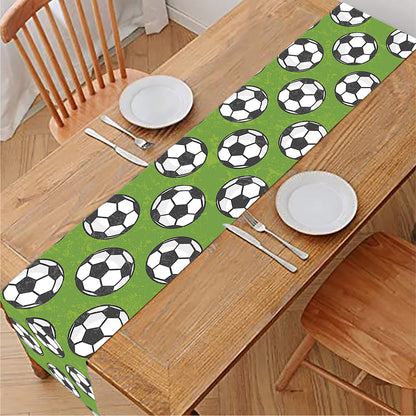Green Soccer Ball Pattern Print Table Runner