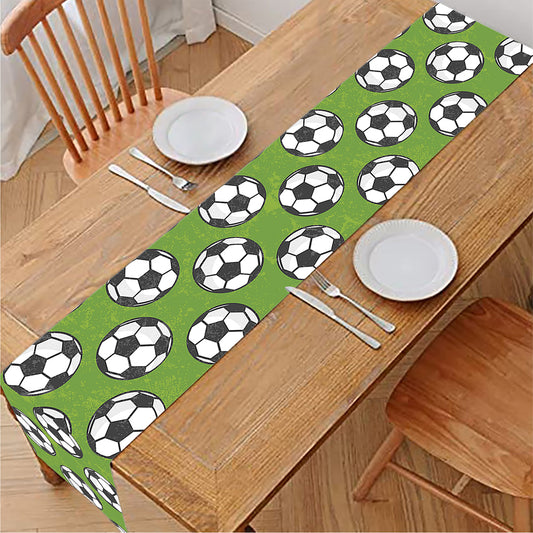 Green Soccer Ball Pattern Print Table Runner