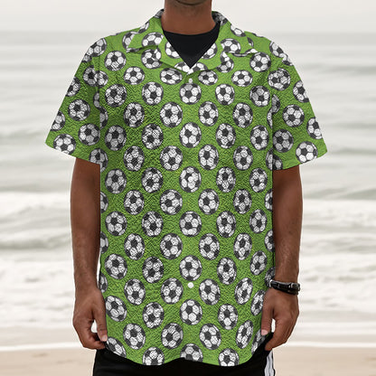 Green Soccer Ball Pattern Print Textured Short Sleeve Shirt