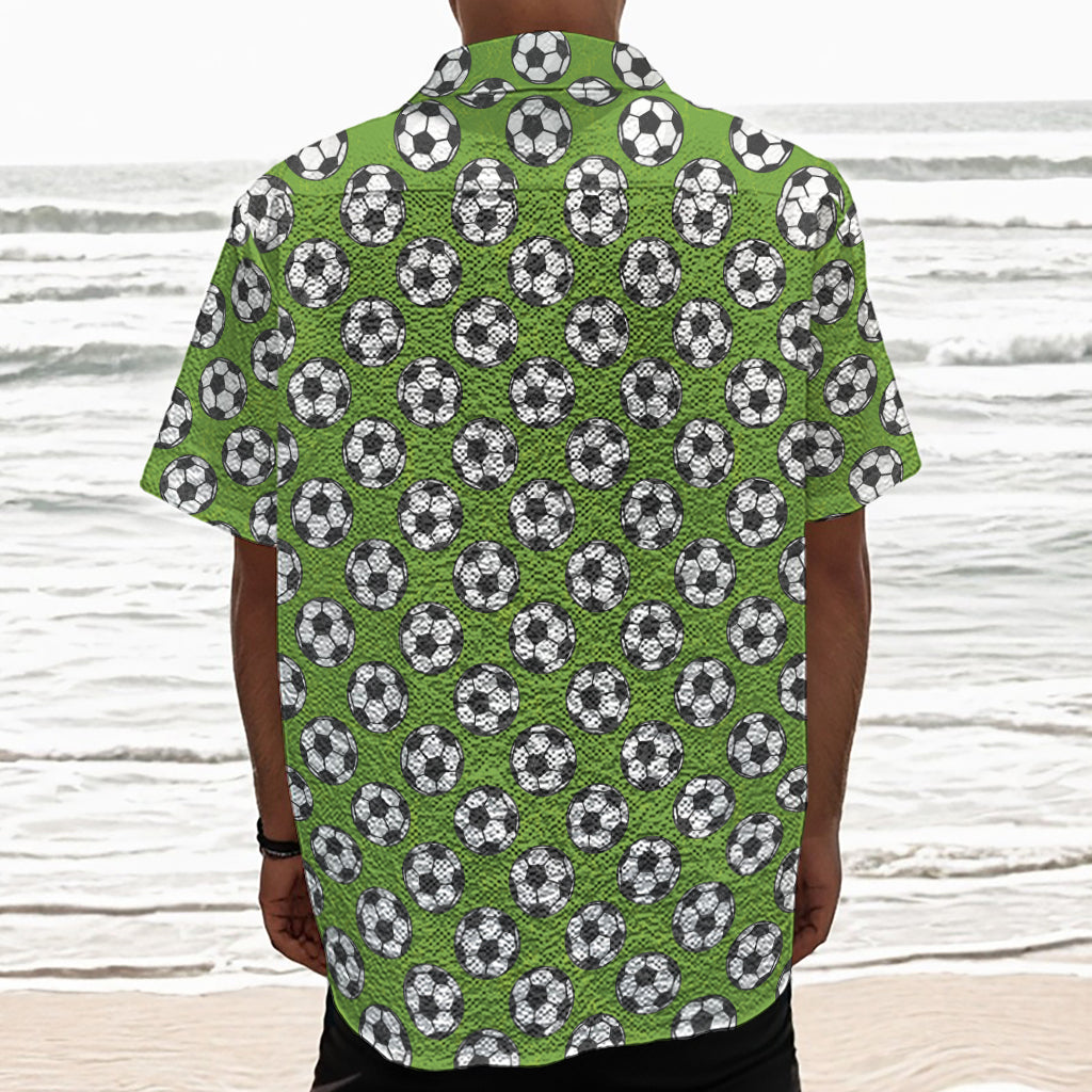 Green Soccer Ball Pattern Print Textured Short Sleeve Shirt