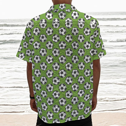 Green Soccer Ball Pattern Print Textured Short Sleeve Shirt