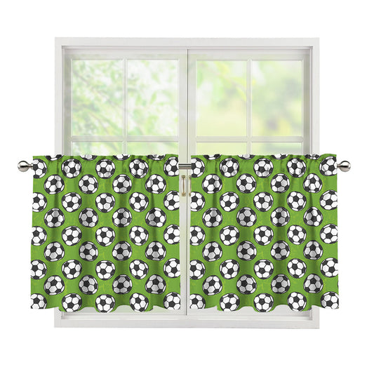 Green Soccer Ball Pattern Print Tier Curtains