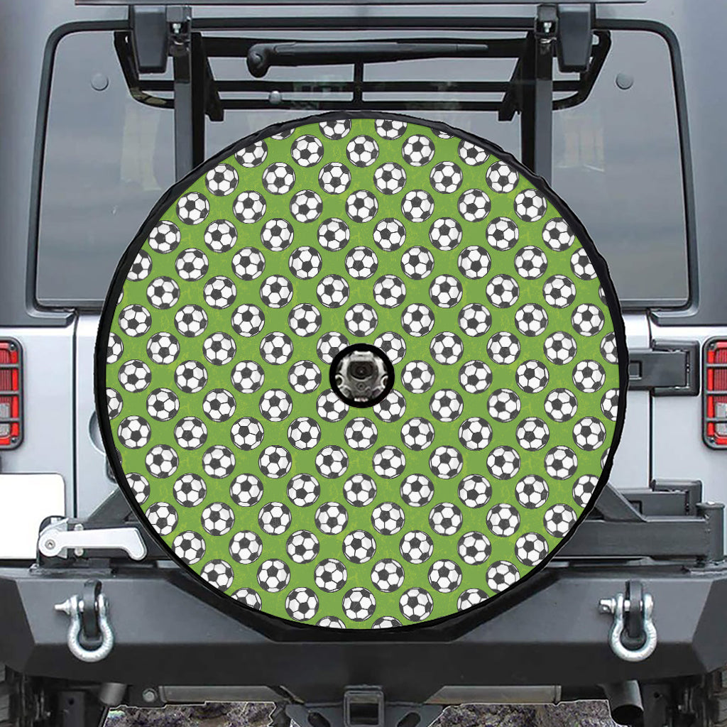 Green Soccer Ball Pattern Print Tire Cover With Camera Hole