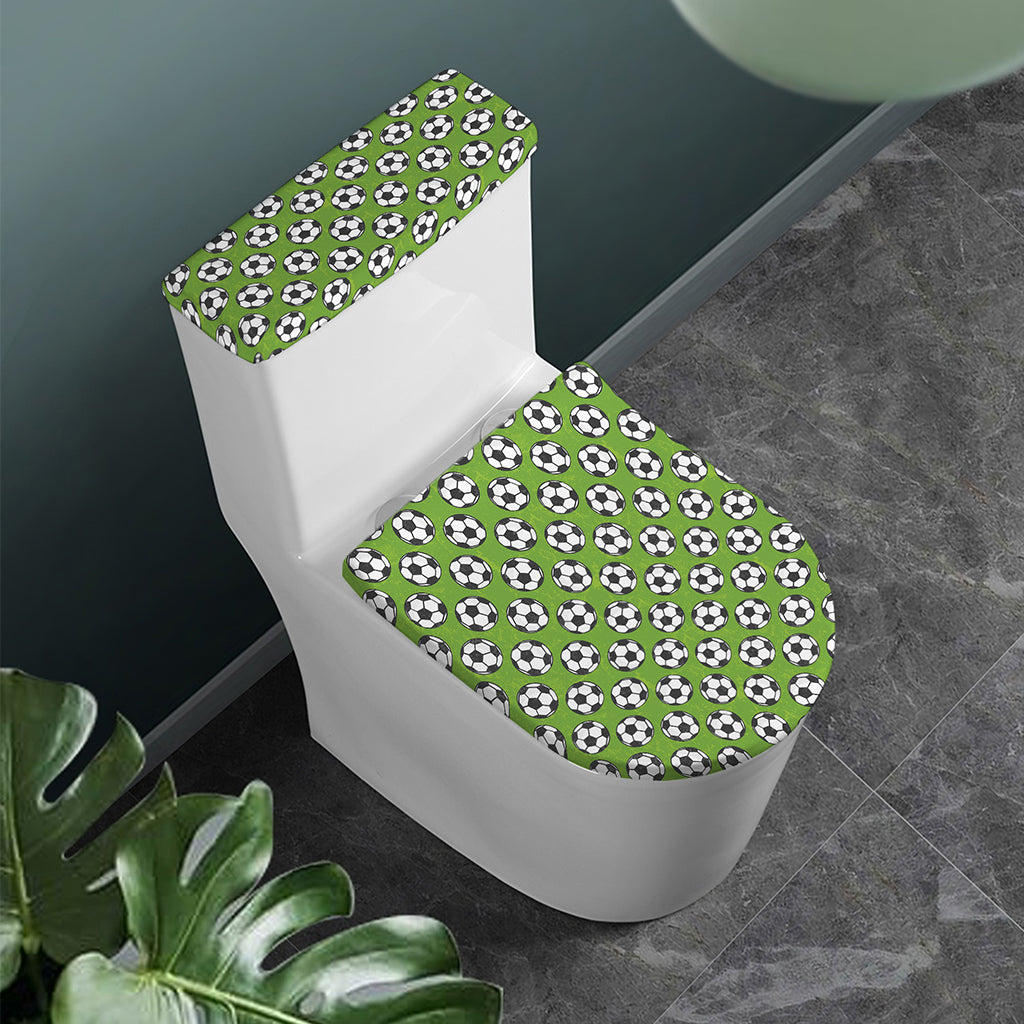 Green Soccer Ball Pattern Print Toilet Lid And Tank Cover Set