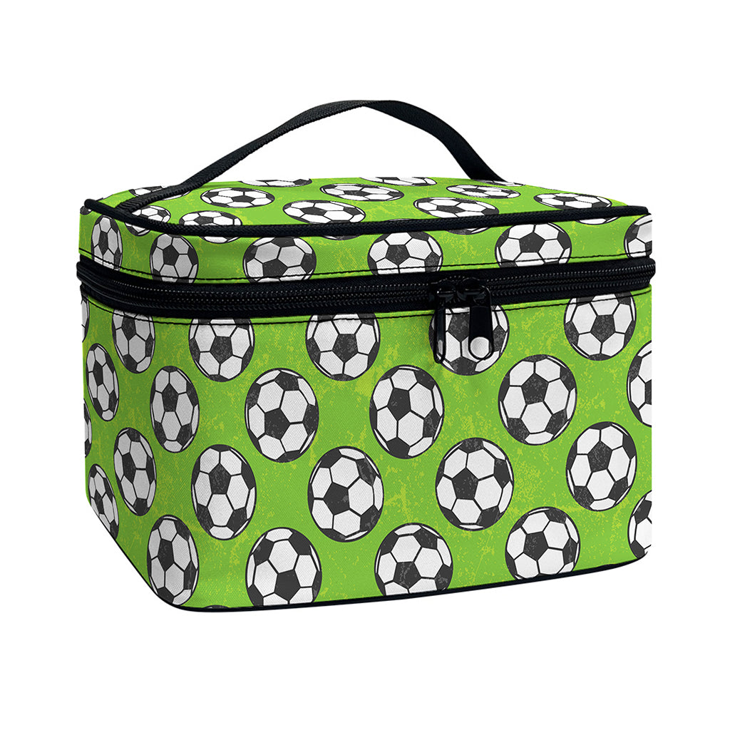 Green Soccer Ball Pattern Print Travel Makeup Bag