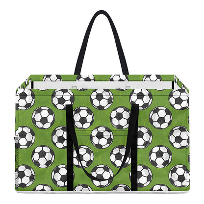 Green Soccer Ball Pattern Print Utility Tote Bag