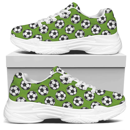 Green Soccer Ball Pattern Print White Chunky Shoes