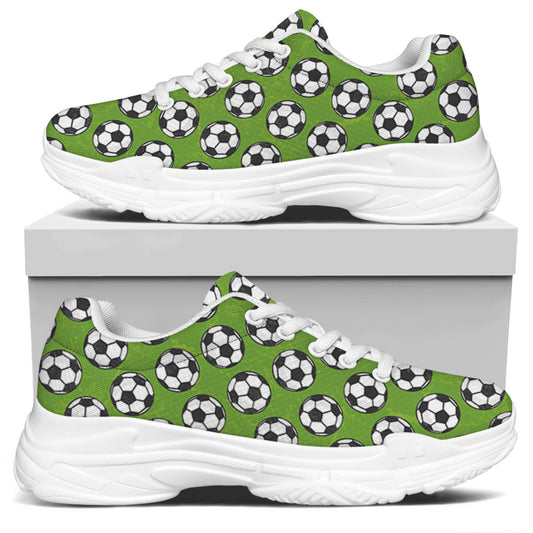 Green Soccer Ball Pattern Print White Chunky Shoes